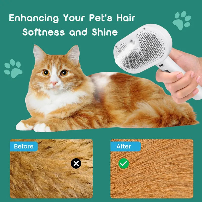 3 in 1 Pet Steam Brush Spray Hair Removal Comb Grooming Rechargeable