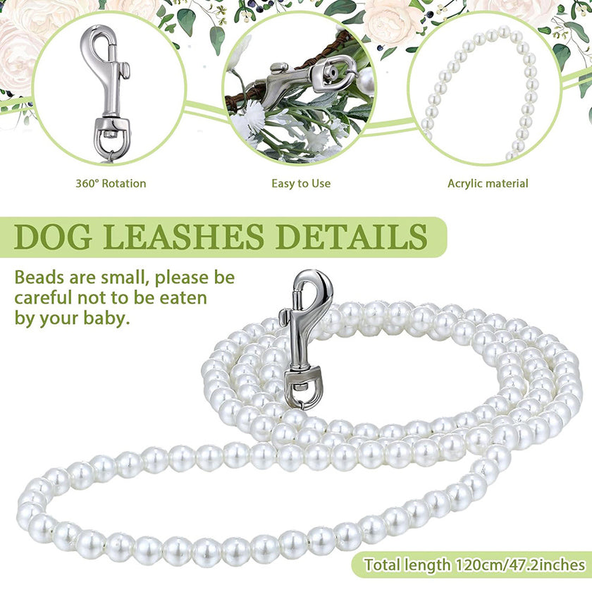 Dog Wedding Flower Collar and Pearl Leash Set Adjustable