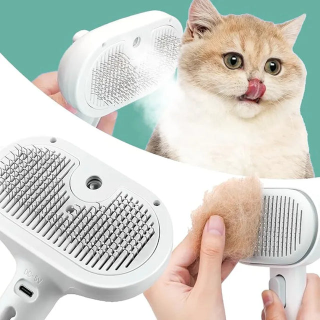 3 in 1 Pet Steam Brush Spray Hair Removal Comb Grooming Rechargeable