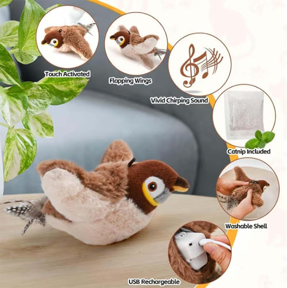 Flapping Bird Cat Interactive Toy Touch Activated Rechargeable