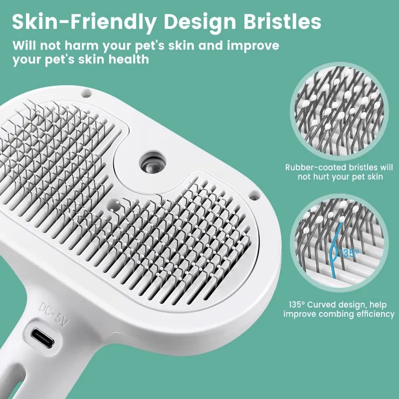 3 in 1 Pet Steam Brush Spray Hair Removal Comb Grooming Rechargeable