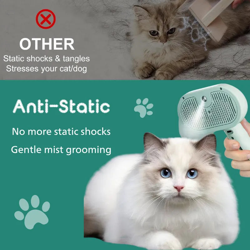 3 in 1 Pet Steam Brush Spray Hair Removal Comb Grooming Rechargeable