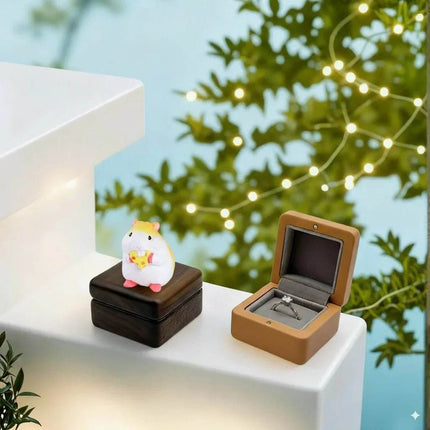 Wooden Hamster Wedding Engagement Ring Box Holder